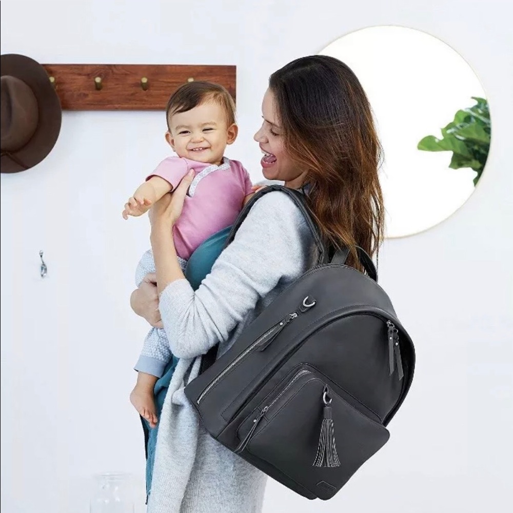 Skip hop vegan leather diaper bag backpack gray